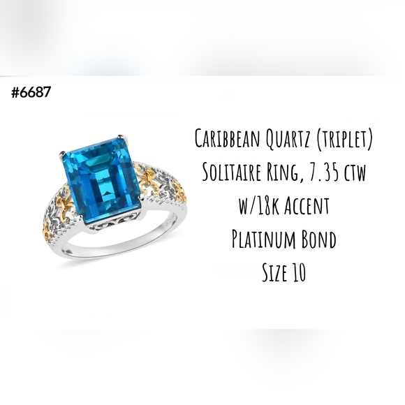 Beautiful Caribbean Quartz rings, platinum bond, Szs. 6 & 10, $18 each! - Picture 1 of 9